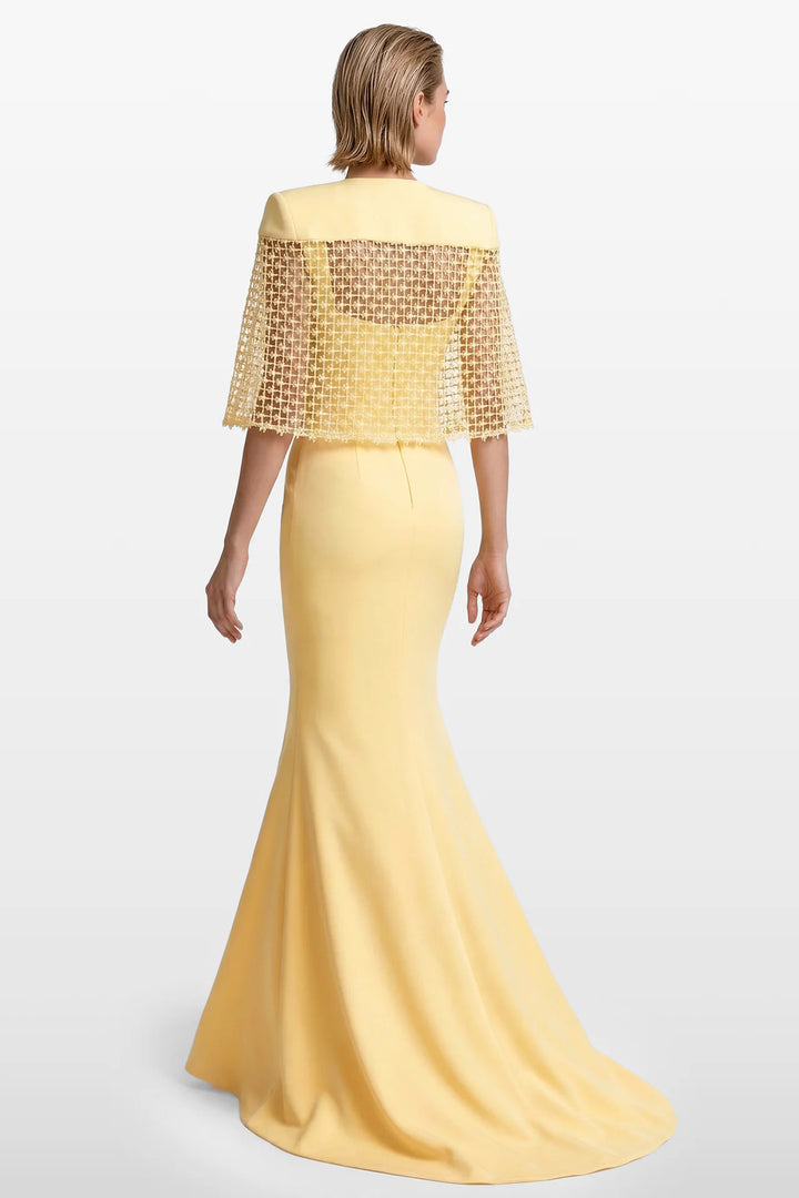 Crepe Dress with Guipure Lace Cape