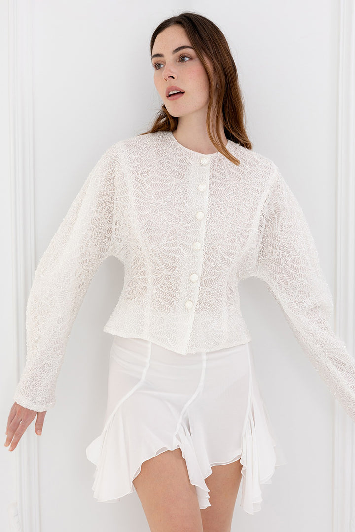 Set with Lace Blouse and Draped Mini Skirt