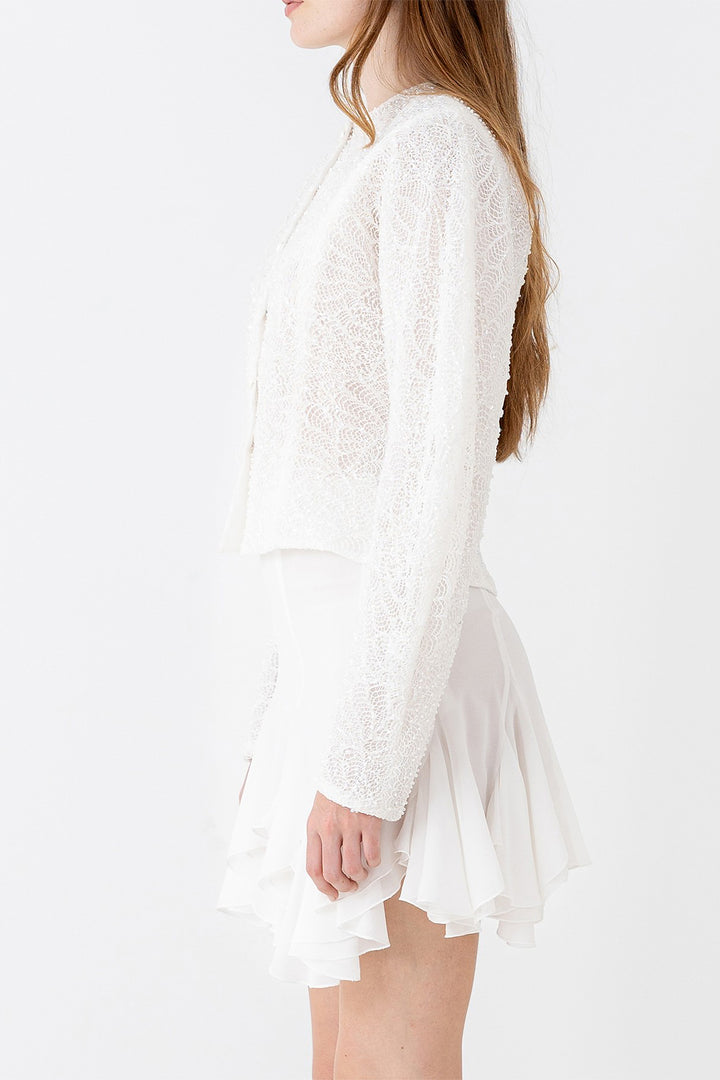 Set with Lace Blouse and Draped Mini Skirt