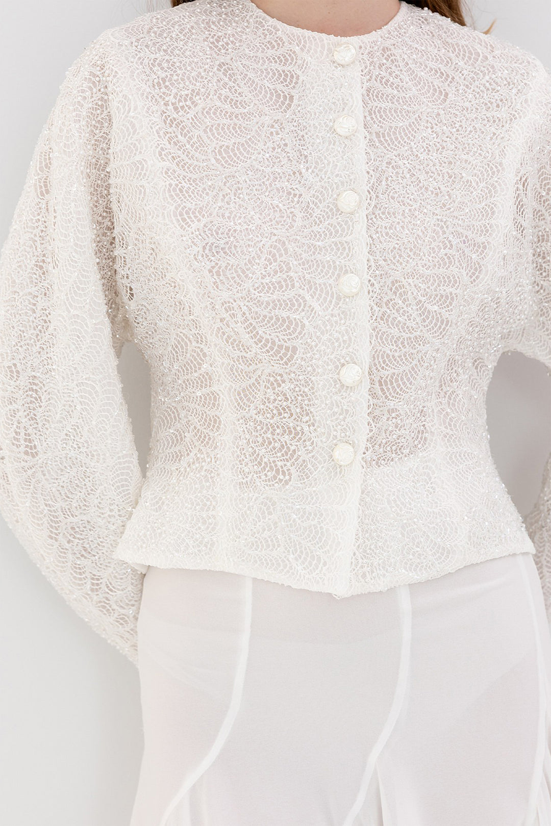 Set with Lace Blouse and Draped Mini Skirt