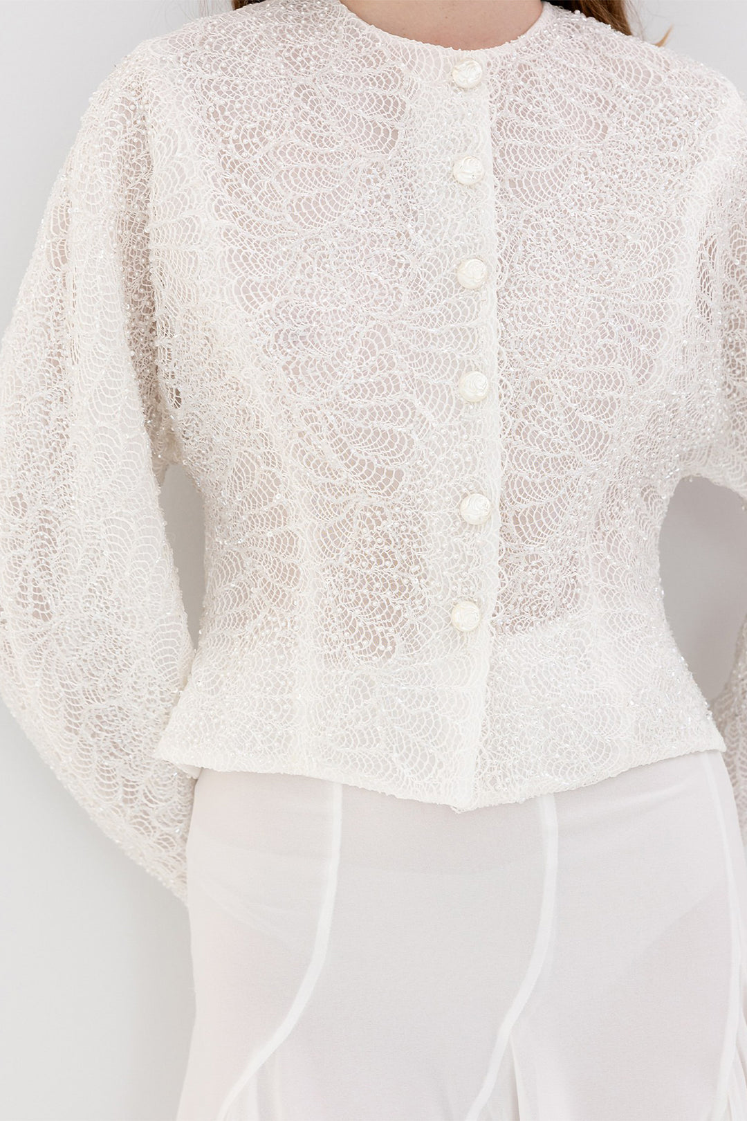 Set with Lace Blouse and Draped Mini Skirt