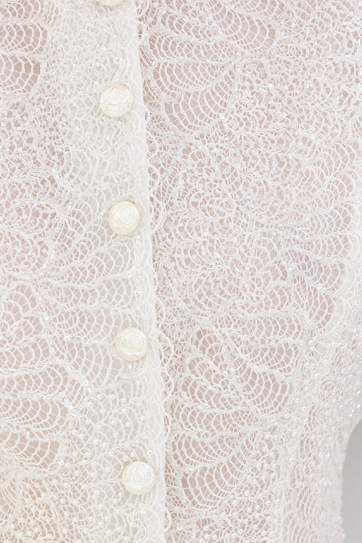 Set with Lace Blouse and Draped Mini Skirt
