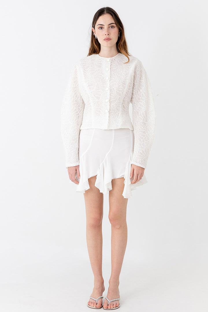 Set with Lace Blouse and Draped Mini Skirt