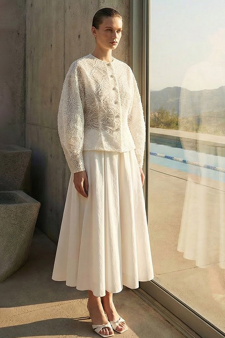 Set with Lace Blouse and Draped Mini Skirt