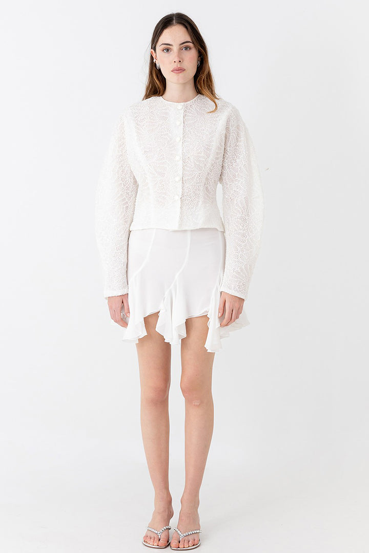 Set with Lace Blouse and Draped Mini Skirt