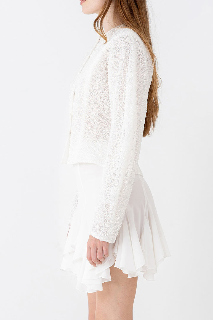 Set with Lace Blouse and Draped Mini Skirt