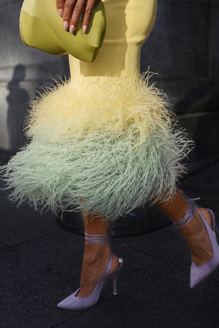 Butter Midi Dress with Degradé Feather Hem