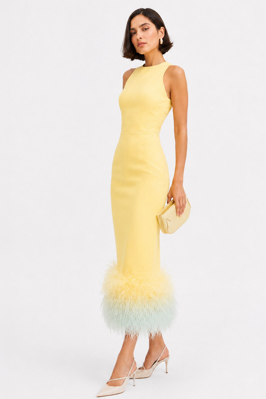 Butter Midi Dress with Degradé Feather Hem