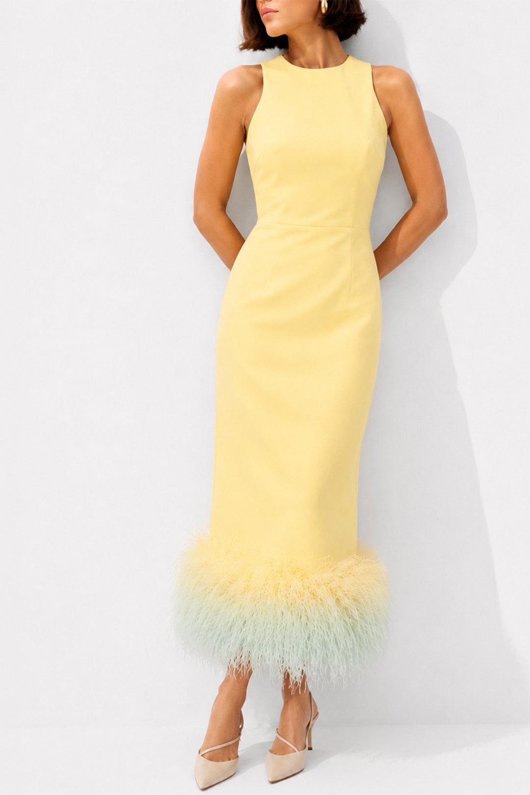 Butter Midi Dress with Degradé Feather Hem