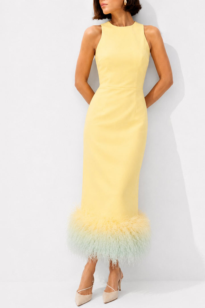 Butter Midi Dress with Degradé Feather Hem