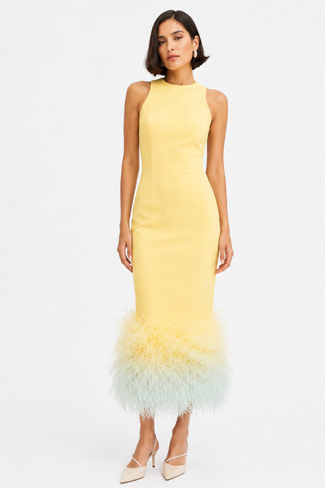 Butter Midi Dress with Degradé Feather Hem – M.R DESIGN