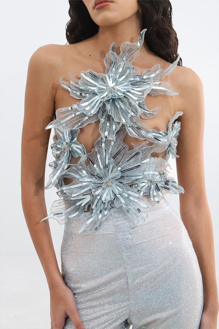Crystal Pants and 3D Floral Bodysuit