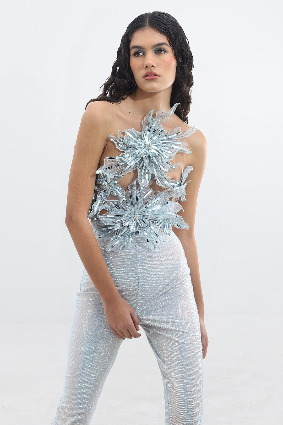 Crystal Pants and 3D Floral Bodysuit