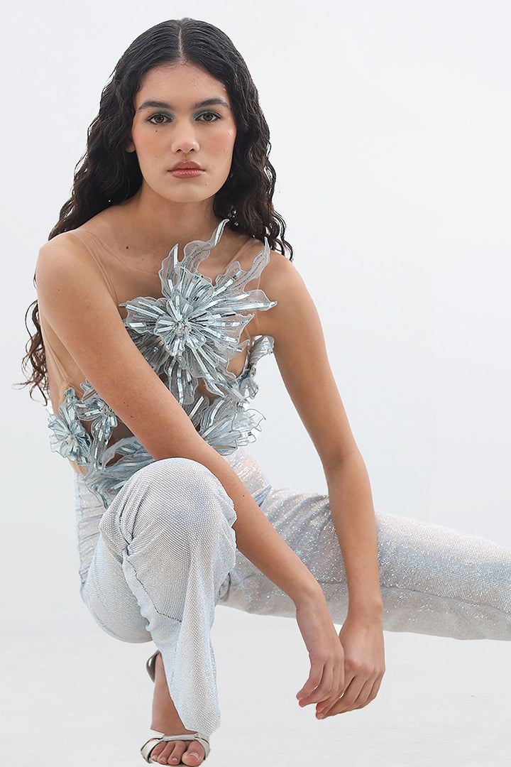 Crystal Pants and 3D Floral Bodysuit