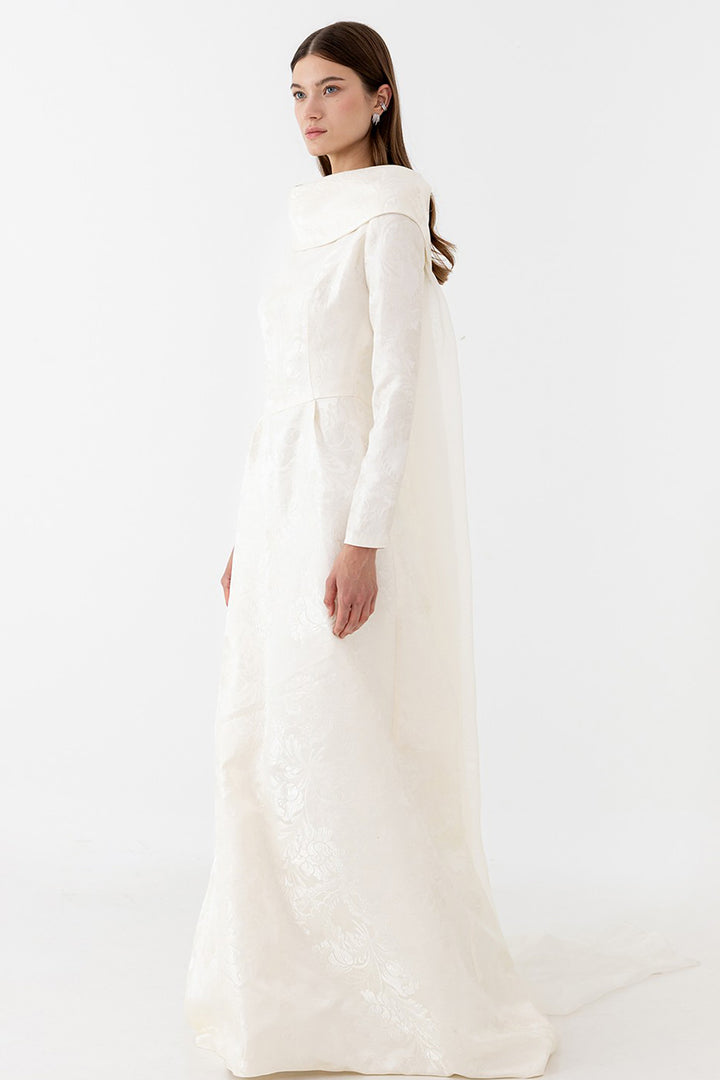 A-line Wedding Dress with High-Neck and Brocade