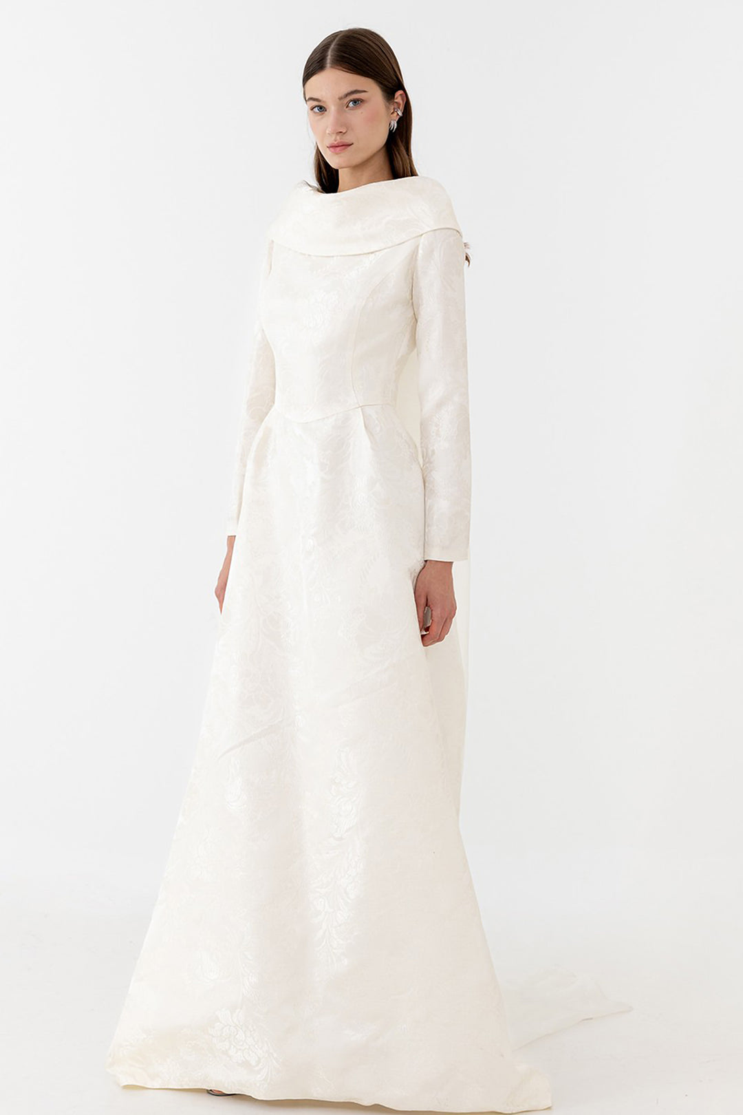 A-line Wedding Dress with High-Neck and Brocade