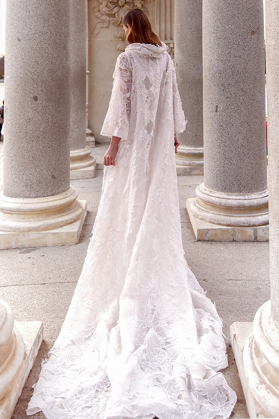 Minimalist Wedding Dress with Embossed Floral Coat