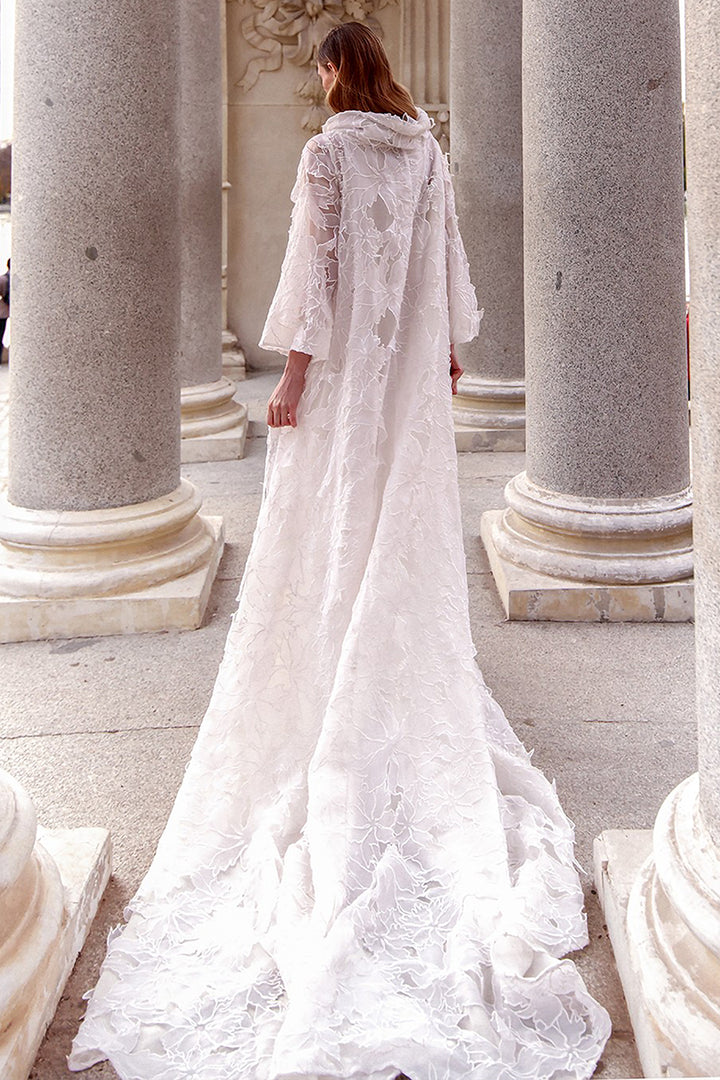 Minimalist Wedding Dress with Embossed Floral Coat