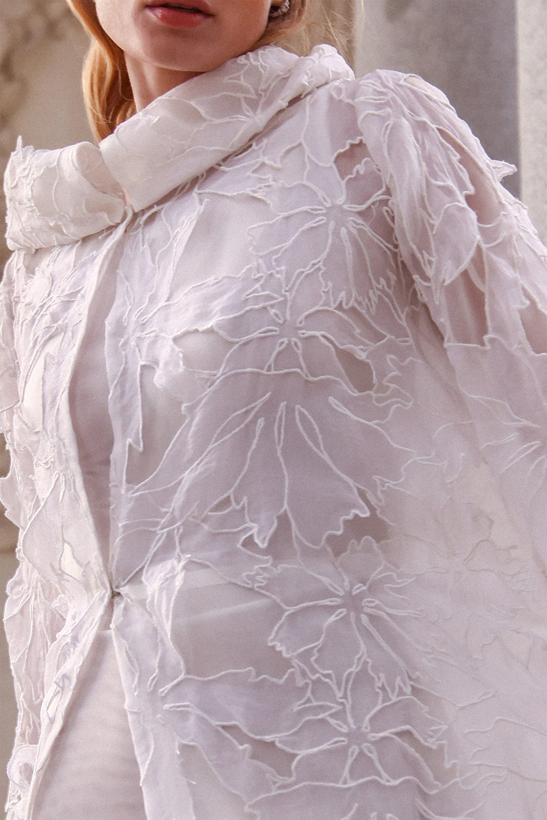 Minimalist Wedding Dress with Embossed Floral Coat