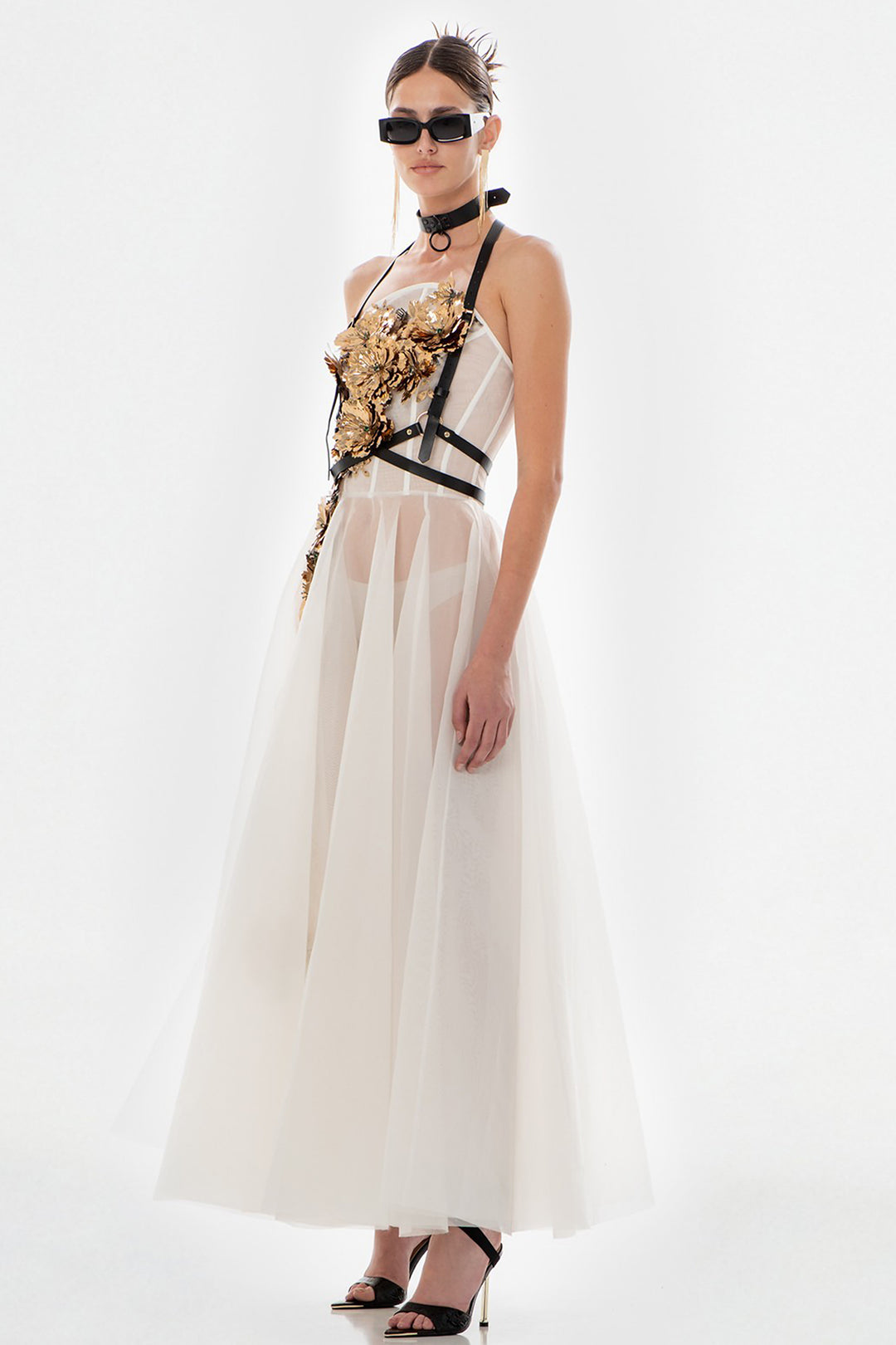 Long Dress with Flower Chest Embellishments