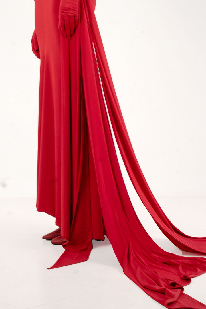 Long Dress with Draping and High Neck