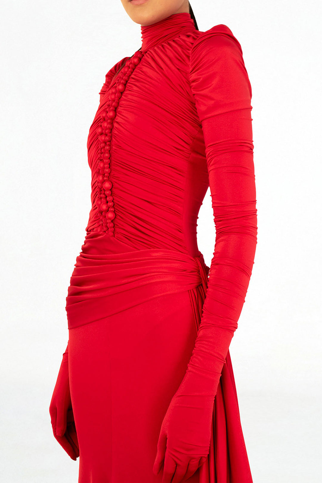 Long Dress with Draping and High Neck