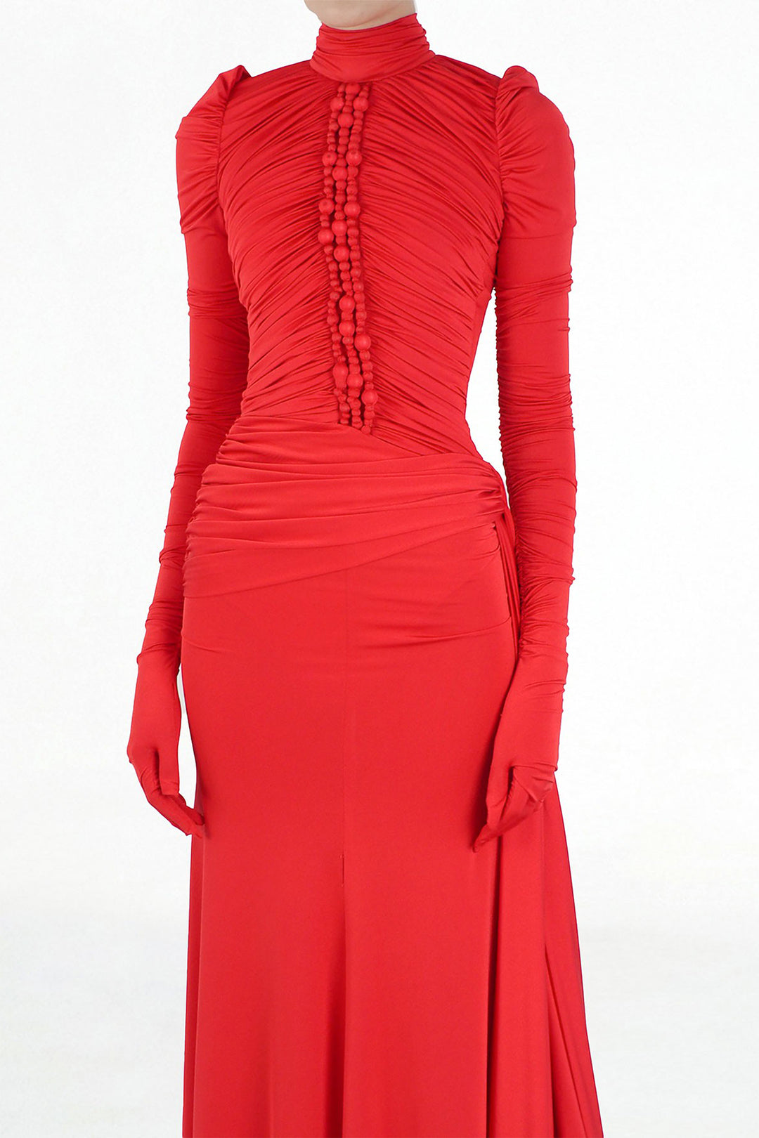 Long Dress with Draping and High Neck