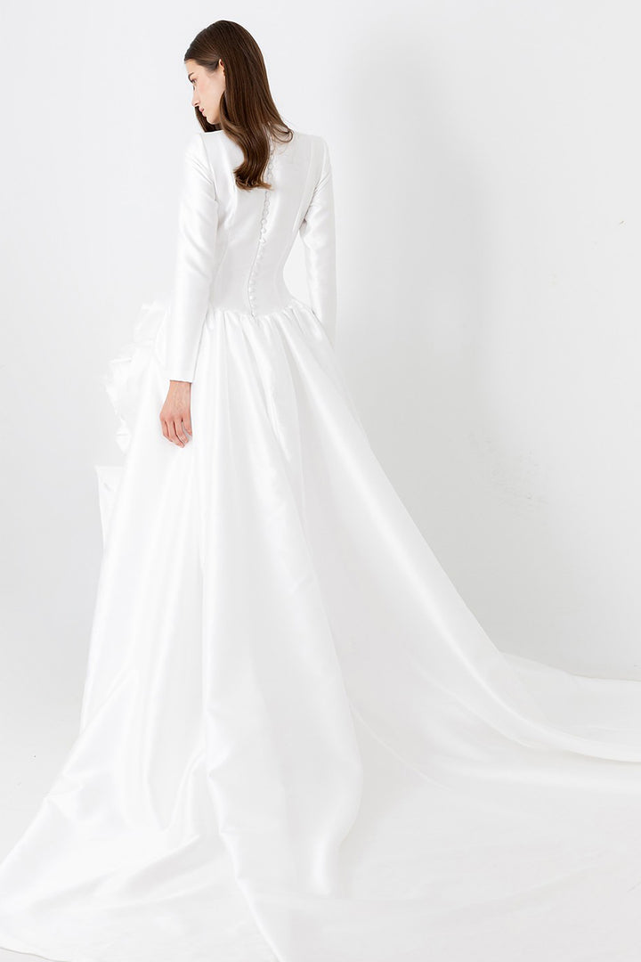 Sculptural Wedding Dress with 3D Flowers