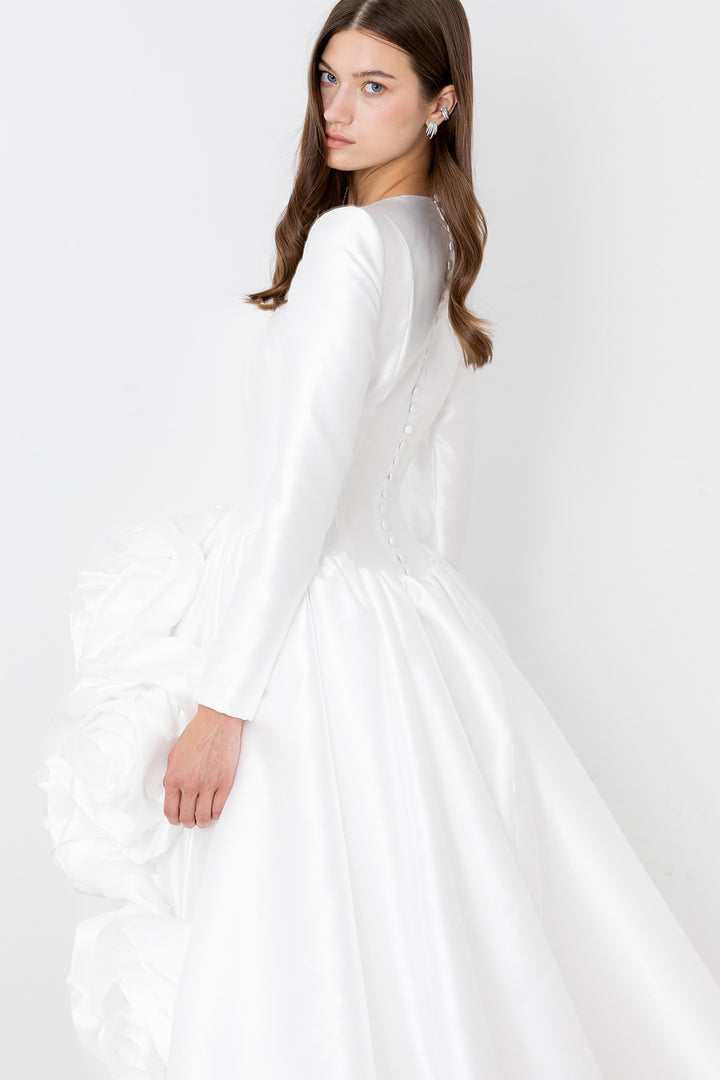 Sculptural Wedding Dress with 3D Flowers