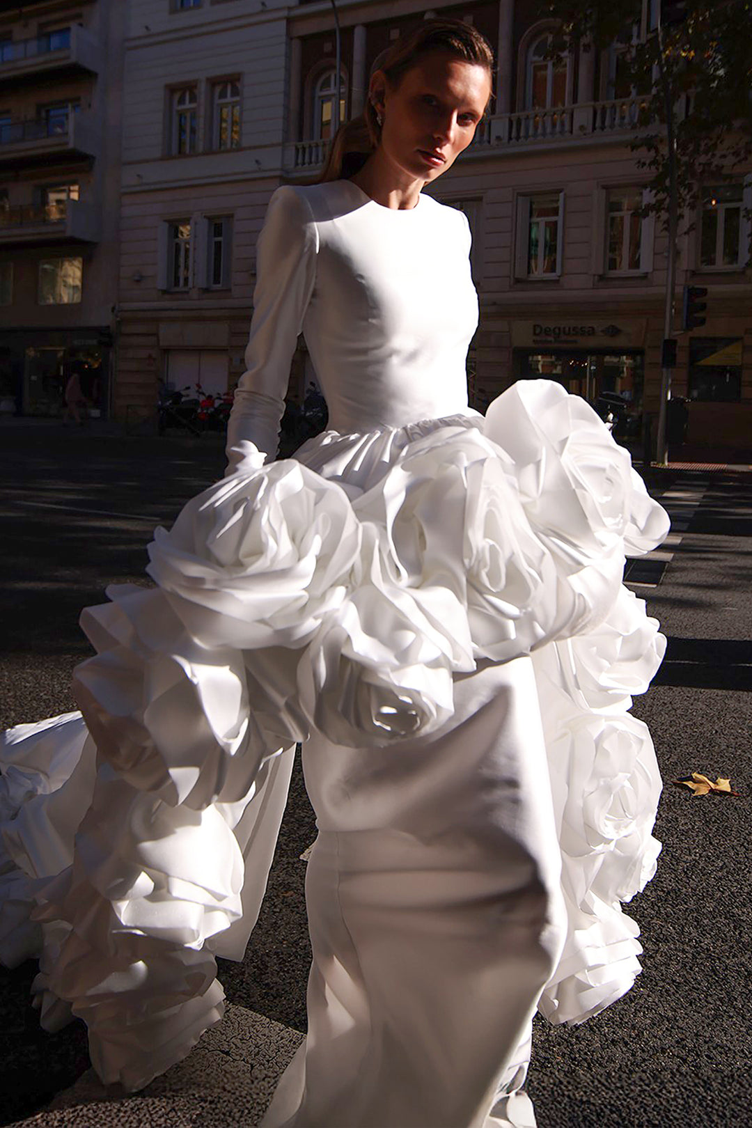Sculptural Wedding Dress with 3D Flowers