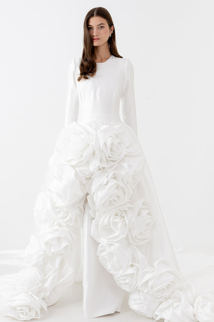 Sculptural Wedding Dress with 3D Flowers