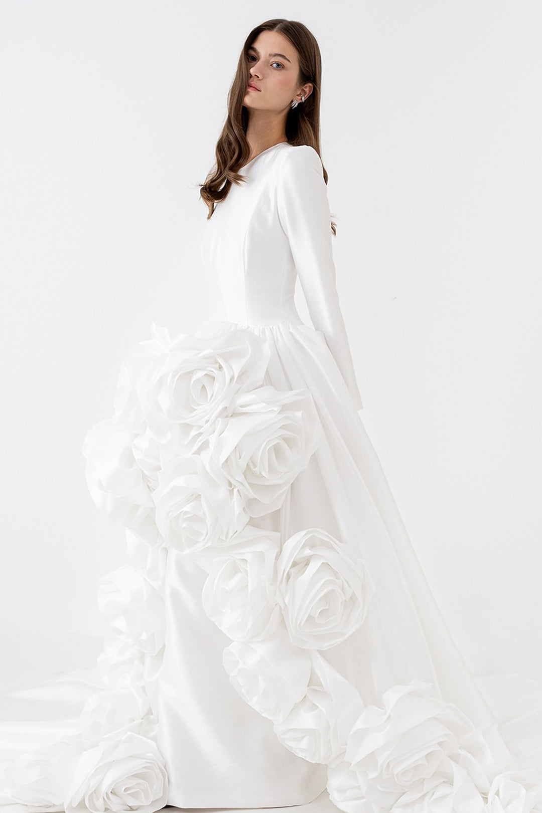 Sculptural Wedding Dress with 3D Flowers