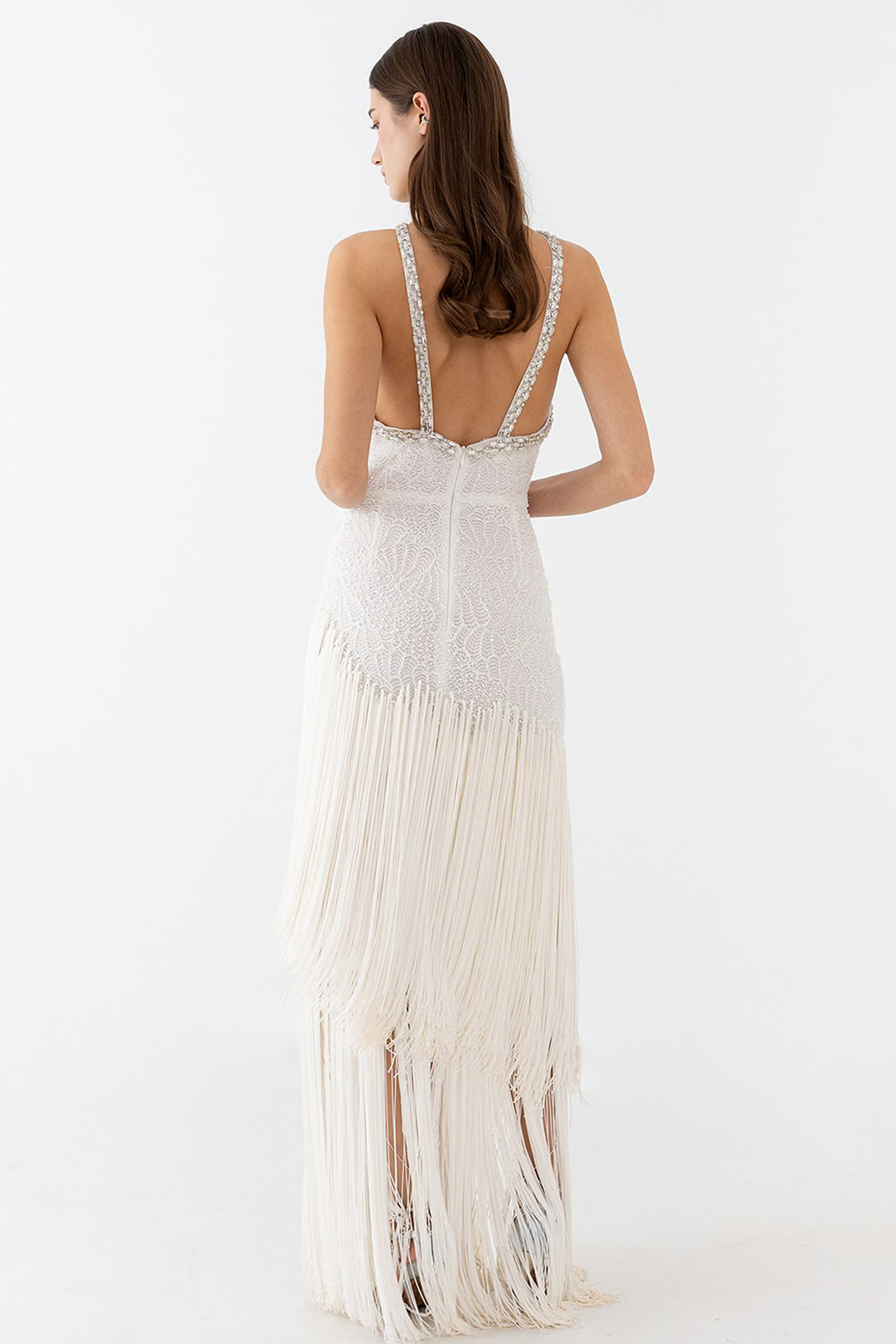 Wedding Dress with Beaded Embroidery and Fringe