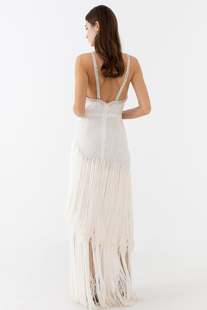 Wedding Dress with Beaded Embroidery and Fringe