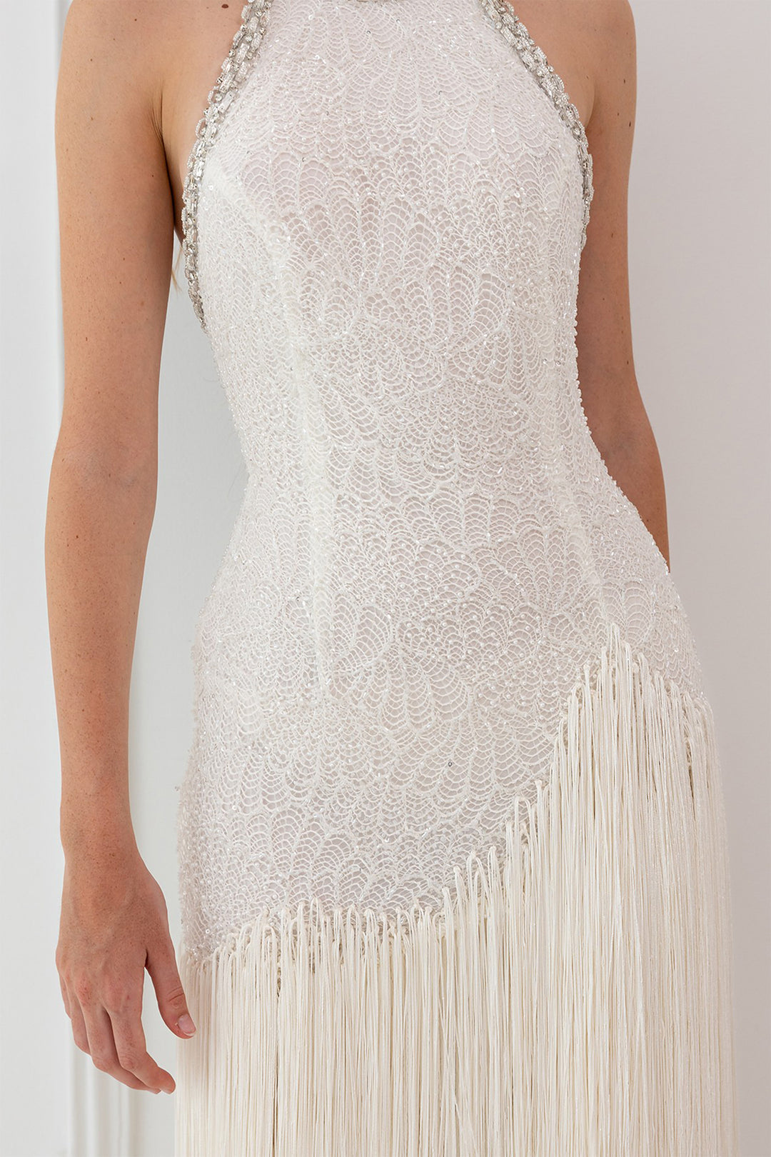 Wedding Dress with Beaded Embroidery and Fringe