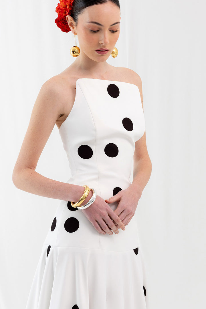 Polka Dot Dress with Strapless Neckline