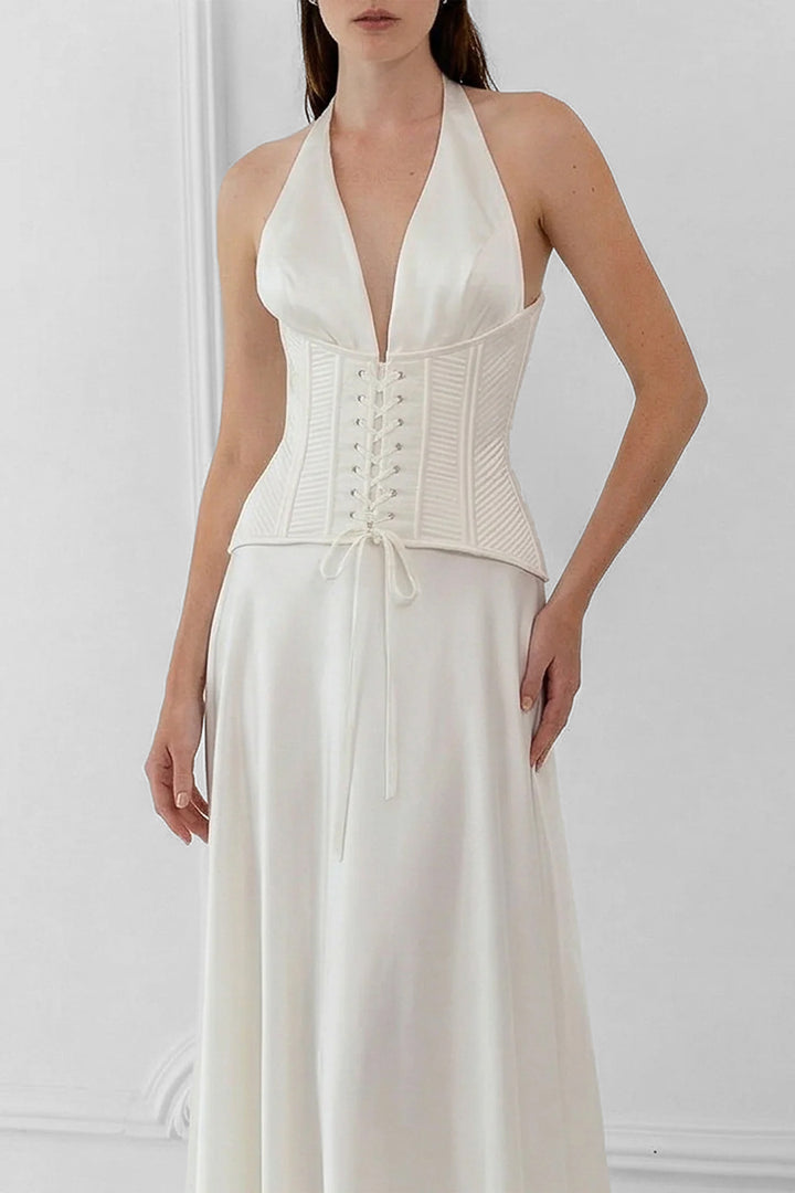 Silk Satin Dress with Halter Neckline
