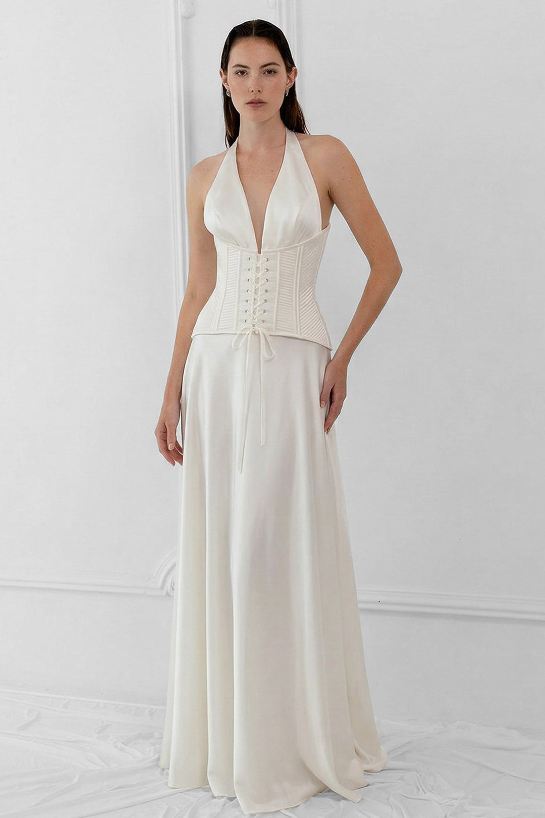 Silk Satin Dress with Halter Neckline M.R DESIGN Silk Satin Dress with Halter Neckline M.R DESIGN