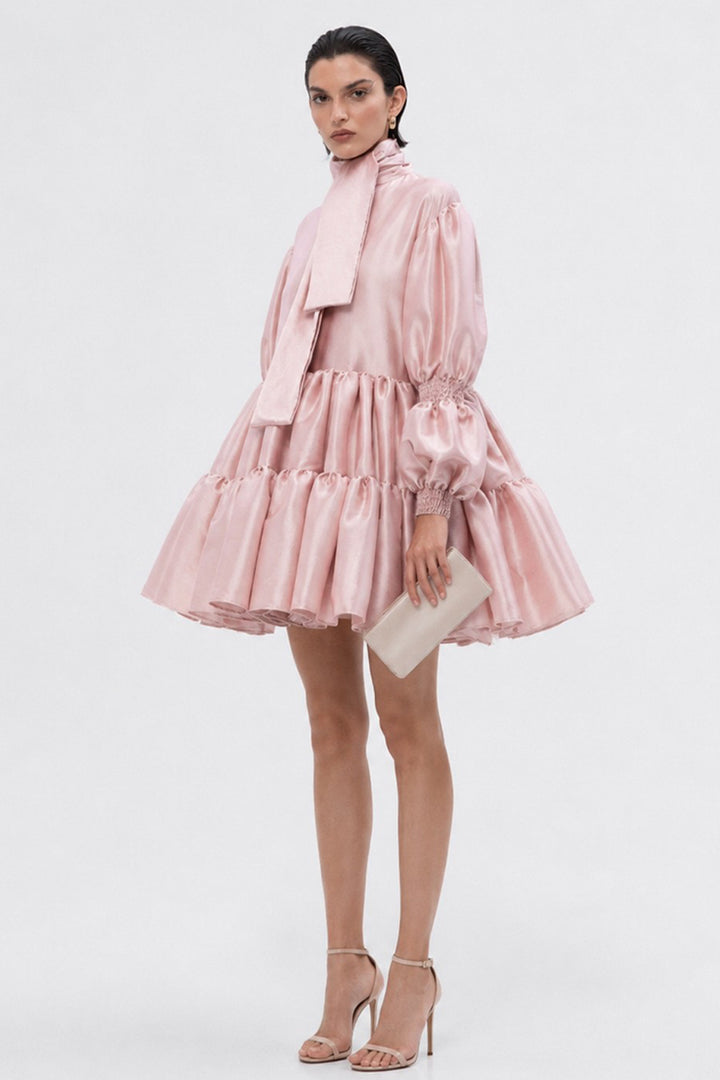 Puffed Sleeves with Triple Ruffled A-line Dress