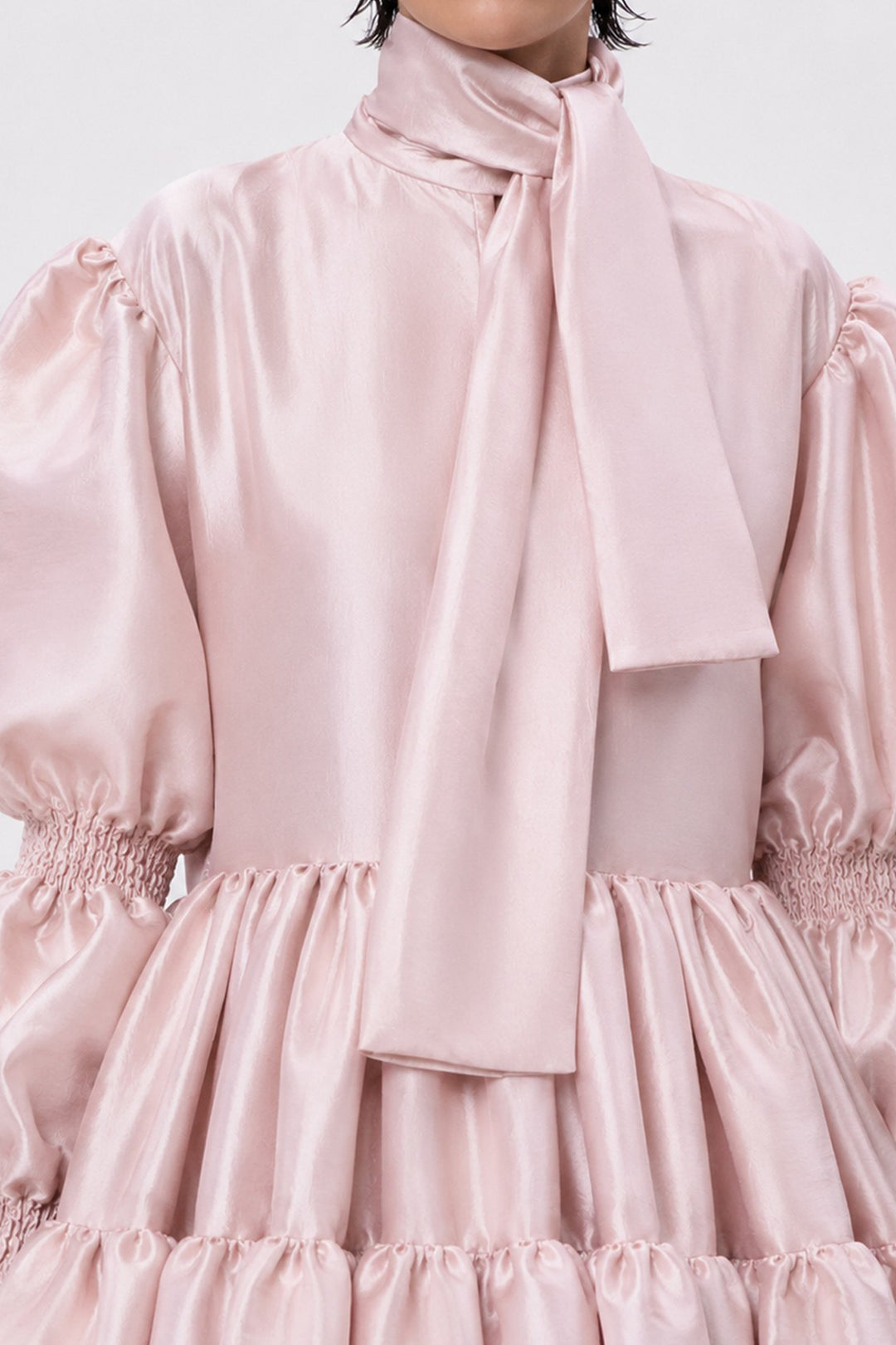 Puffed Sleeves with Triple Ruffled A-line Dress