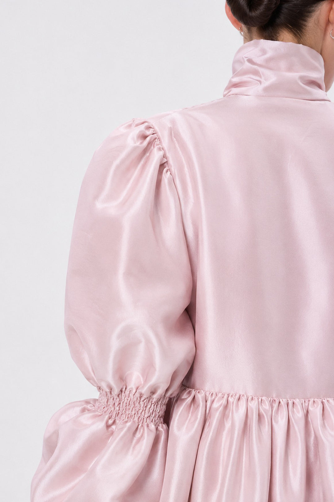 Puffed Sleeves with Triple Ruffled A-line Dress