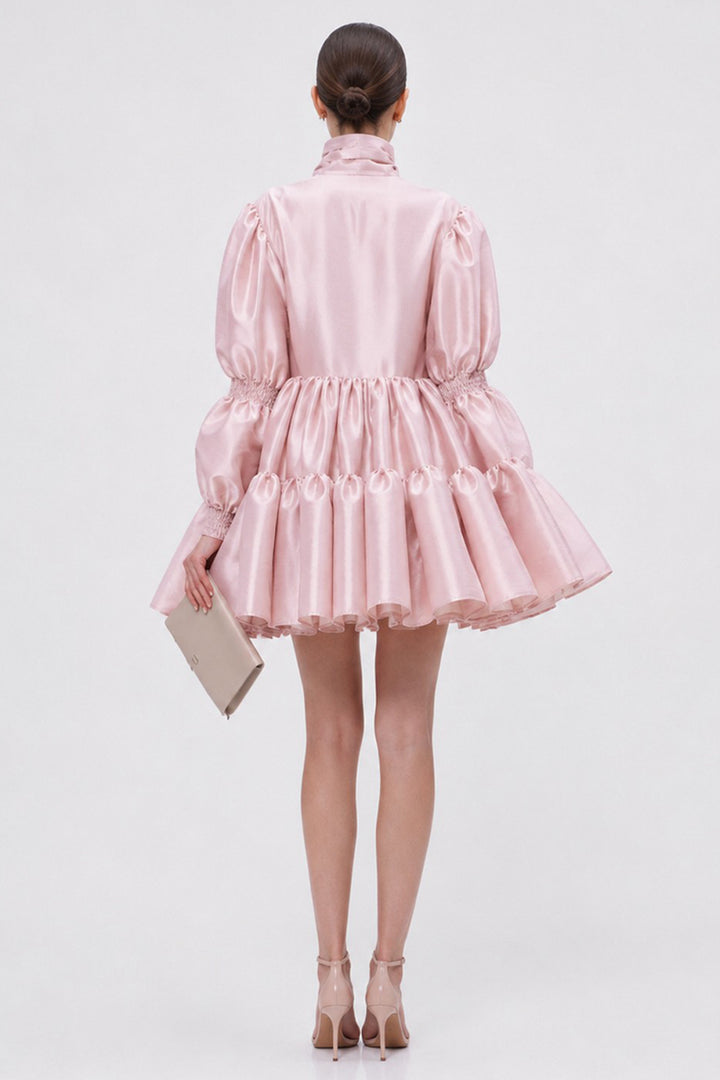 Puffed Sleeves with Triple Ruffled A-line Dress