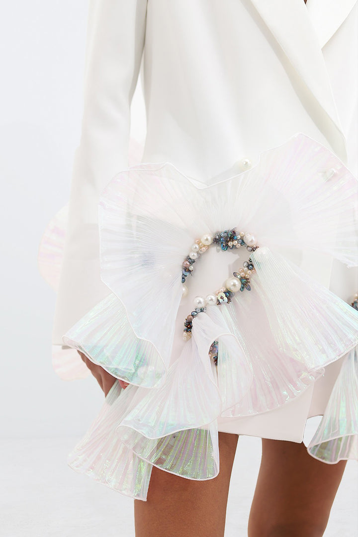 Pearl and Crystal Embellished Silk Crepe Jacket Dress