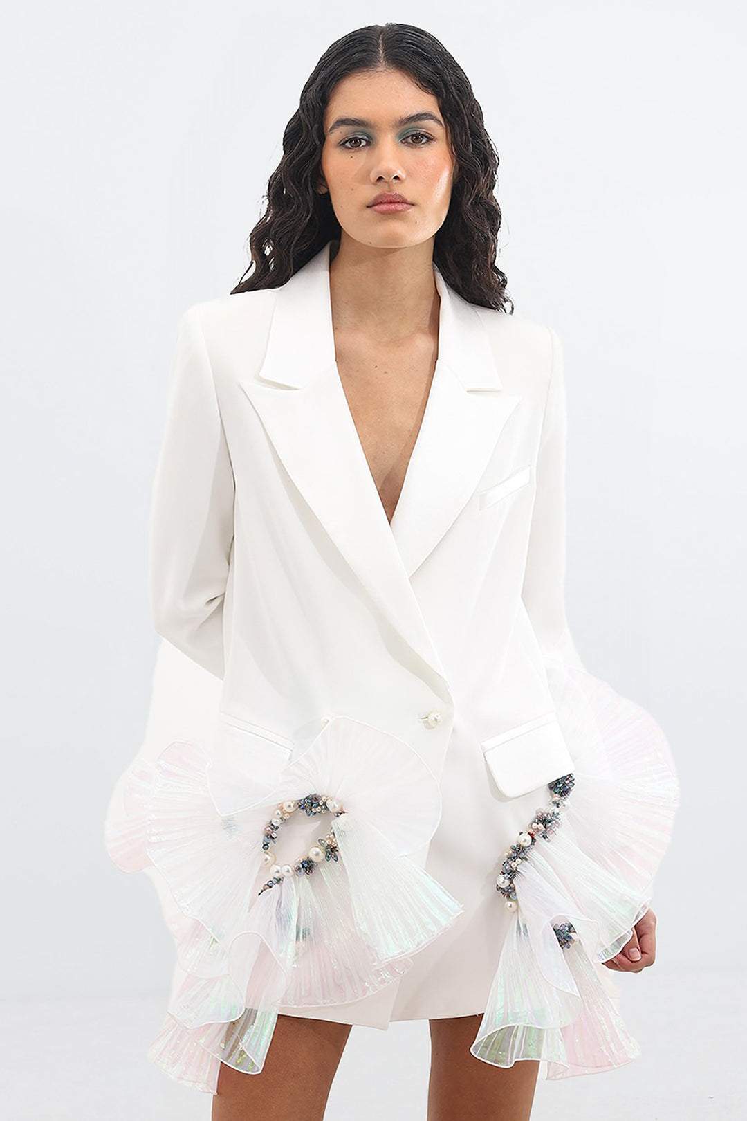 Pearl and Crystal Embellished Silk Crepe Jacket Dress
