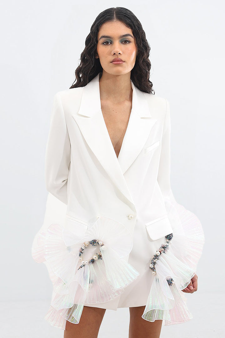 Pearl and Crystal Embellished Silk Crepe Jacket Dress