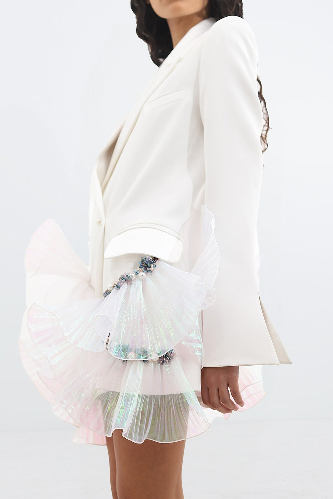 Pearl and Crystal Embellished Silk Crepe Jacket Dress