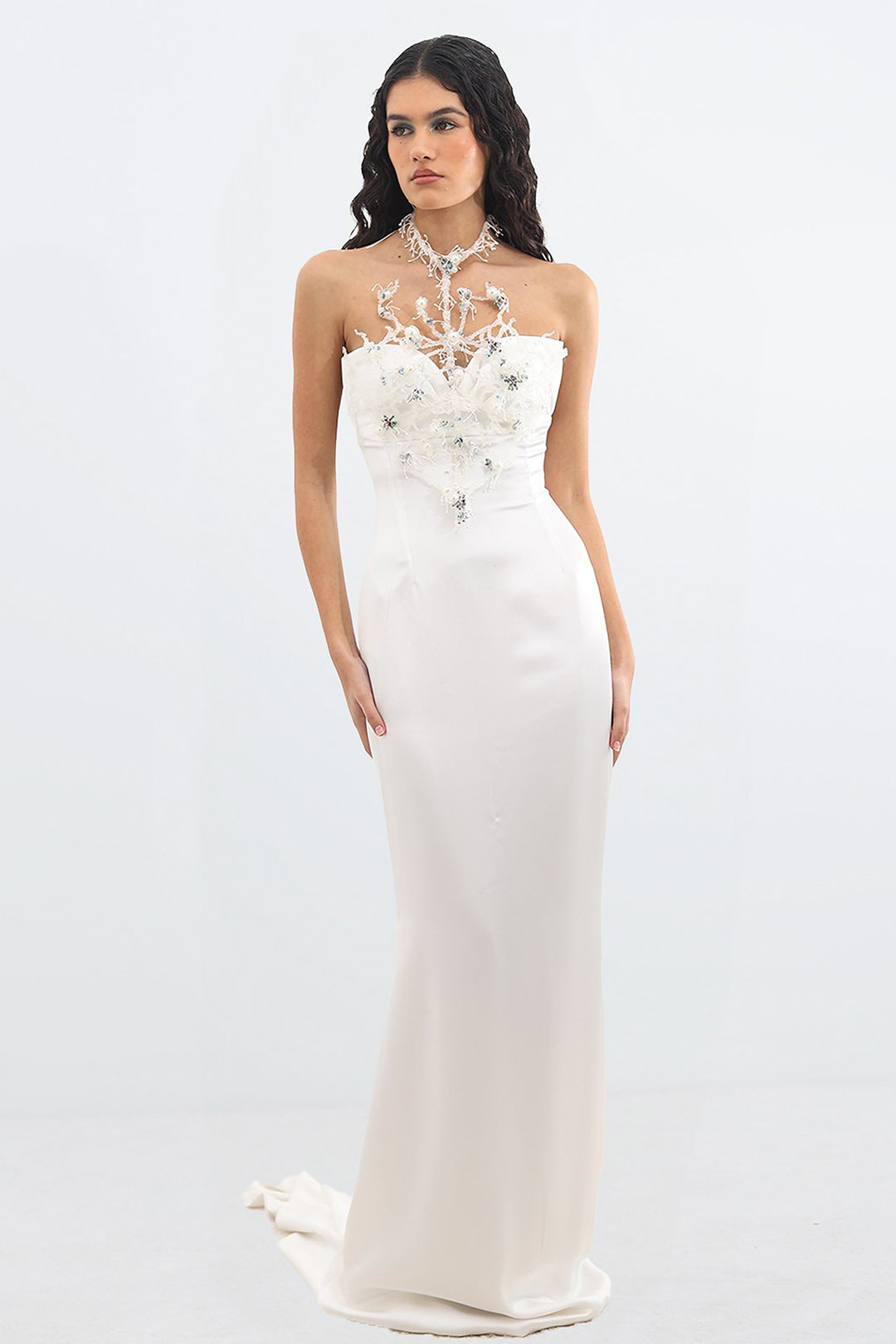 Embellished Sweetheart Crepe Dress