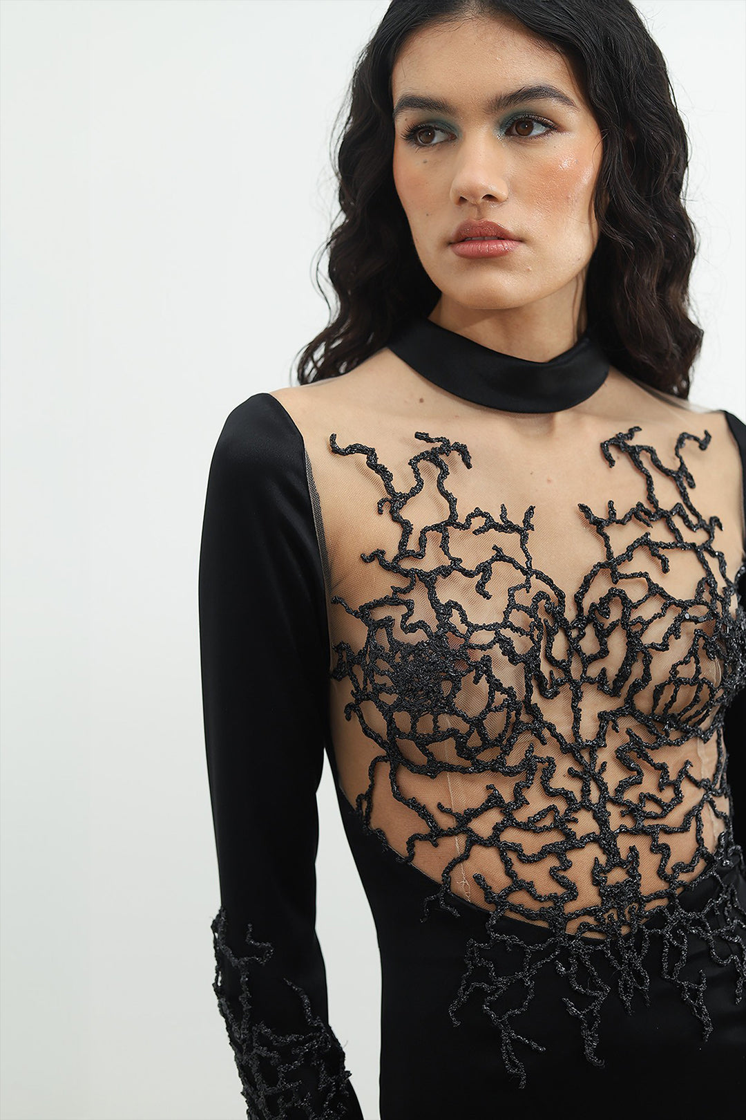 Satin Dress with Long Sleeves