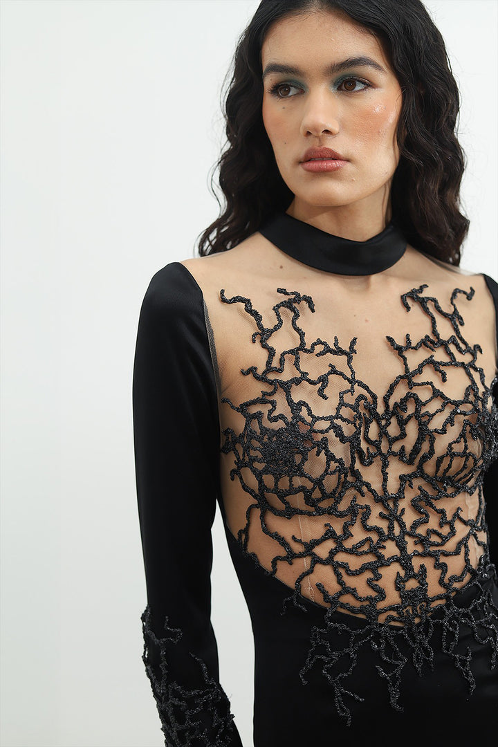 Satin Dress with Long Sleeves