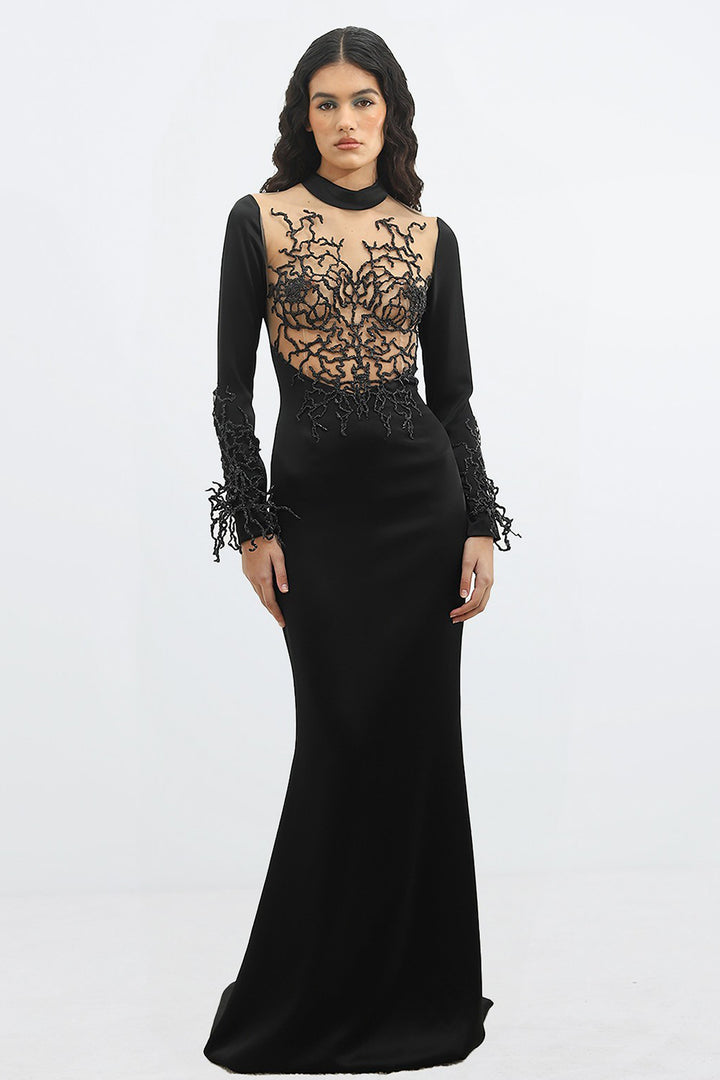 Satin Dress with Long Sleeves